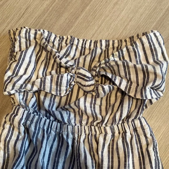 Aerie strapless jumpsuit blue white stripe bandeau jogger tie front jumpsuit - Picture 3 of 6